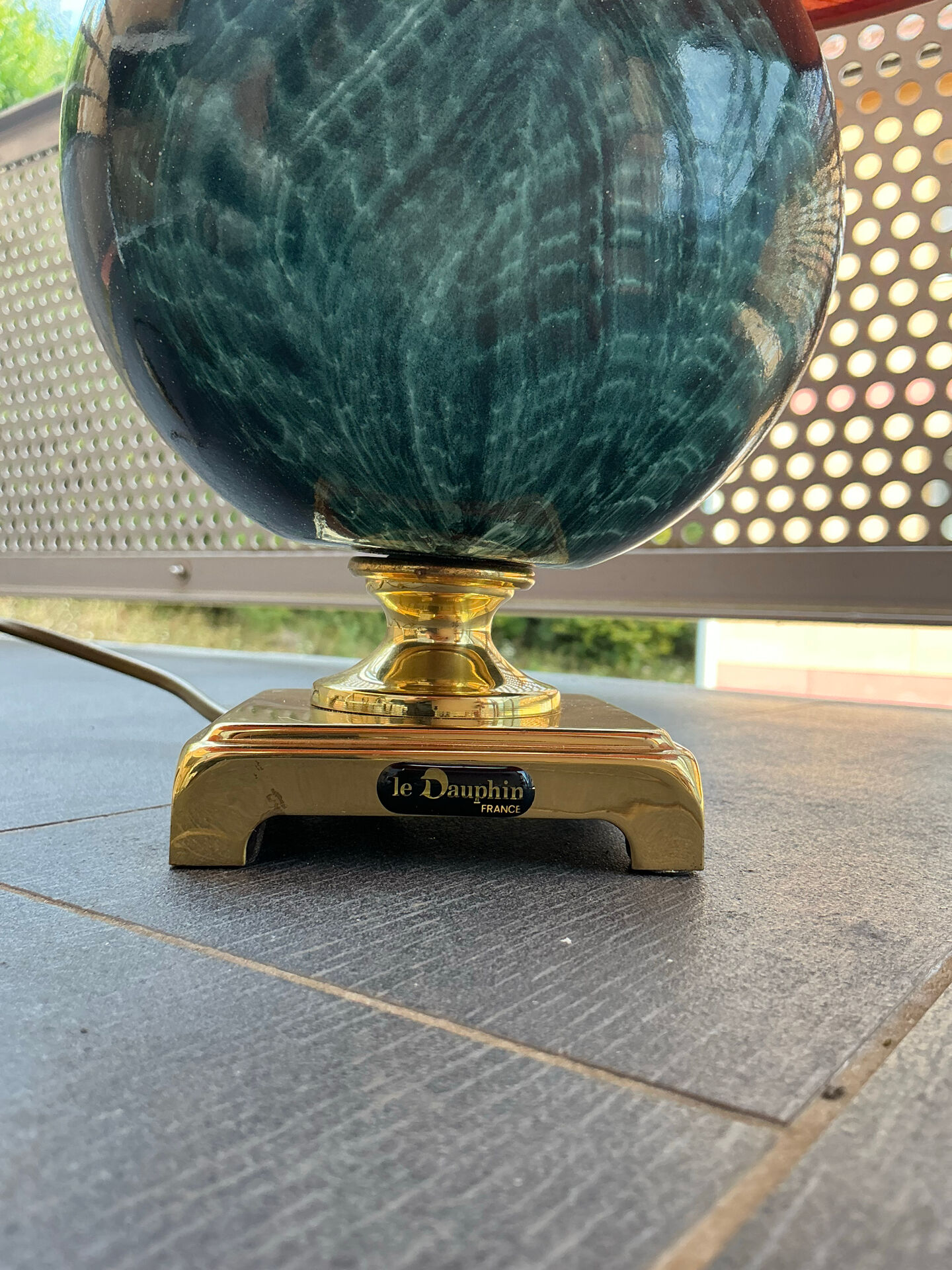 Lampe de table Le Dauphin France en céramique émaillée verte – années