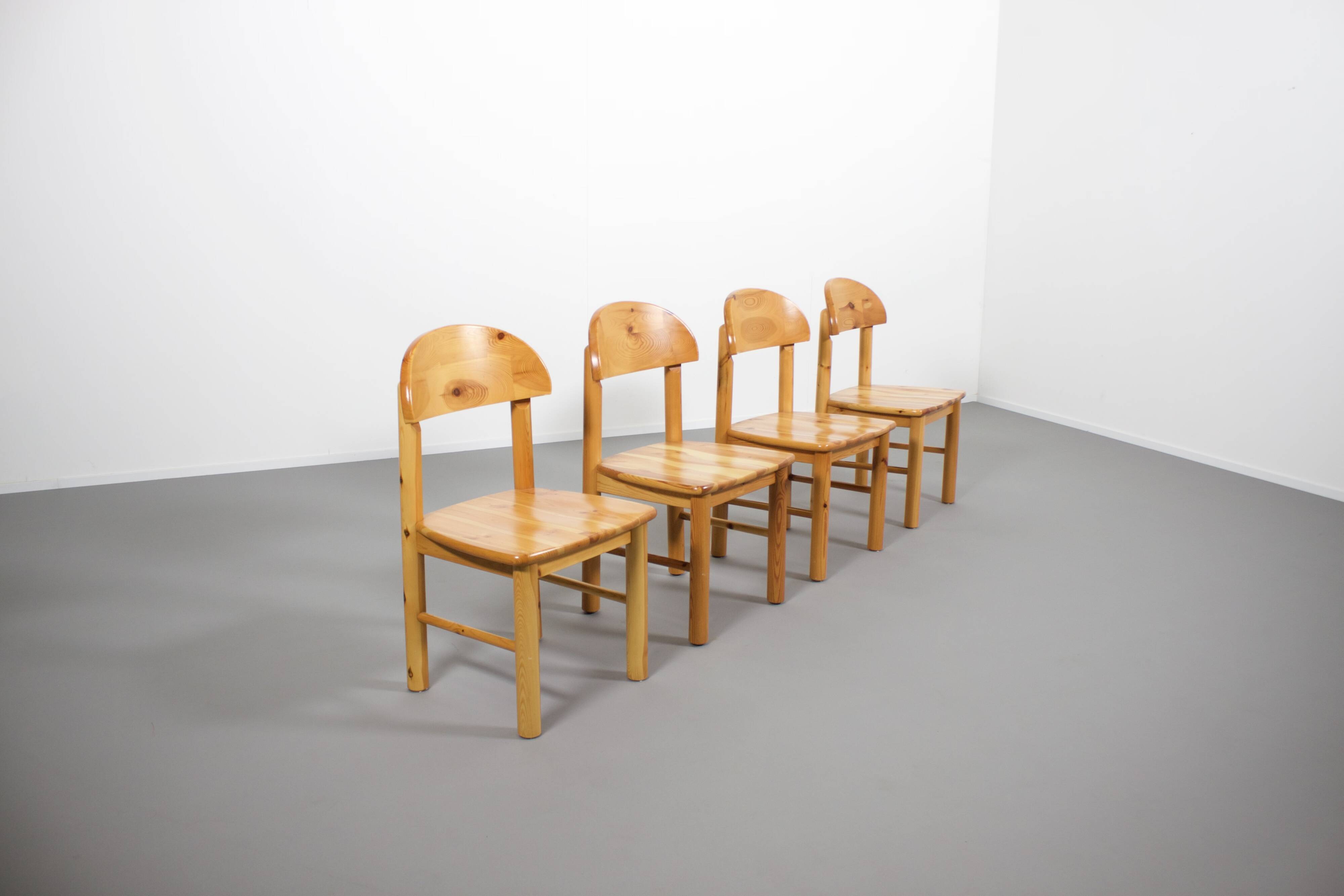 Set of Four Rainer Daumiller Pine Wood Dining Chairs, 1970s