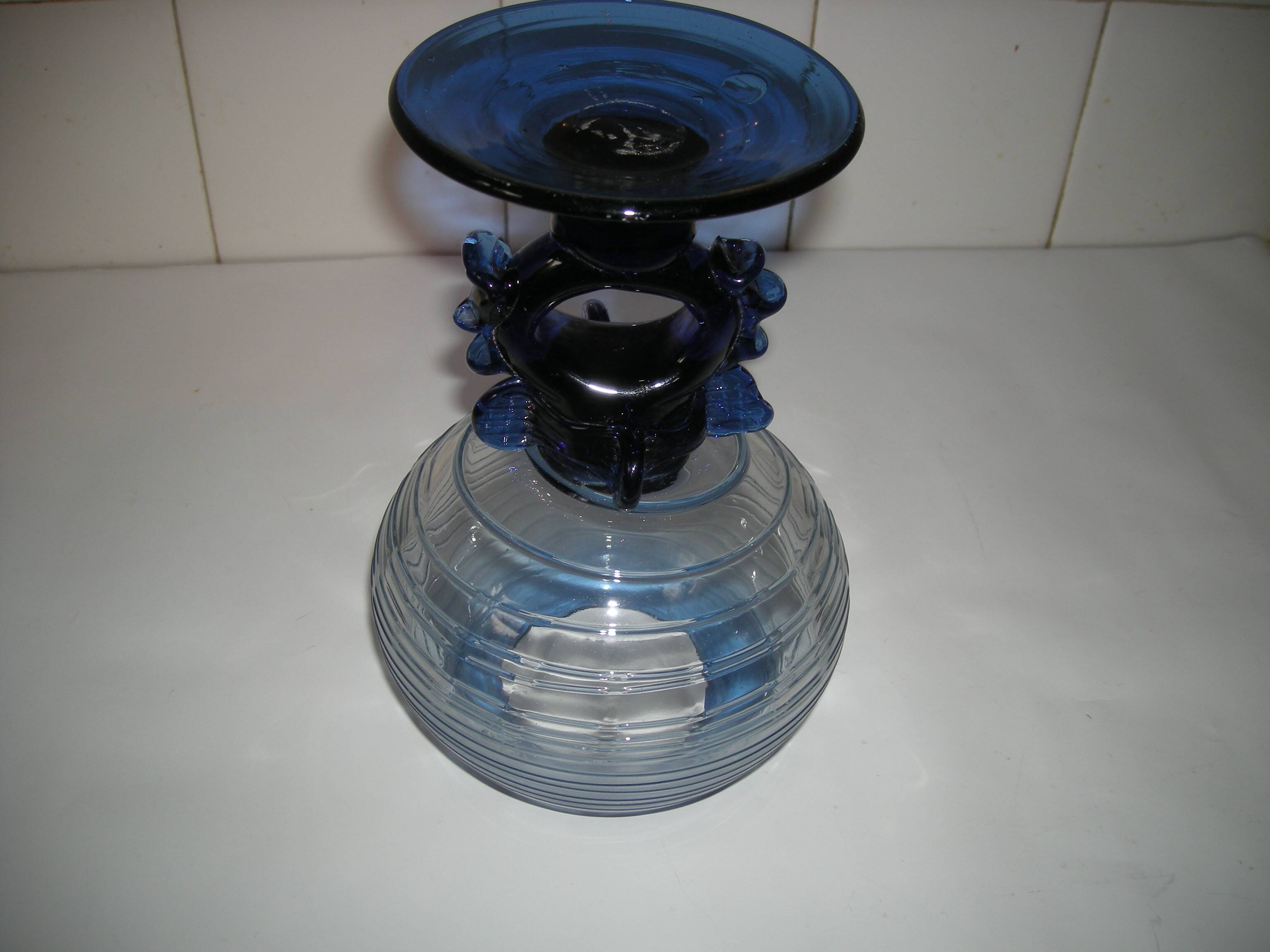 Coupe de verre Murano décorative bleu cobalt
