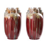 Paire de vases en céramique émaillée sculpturale Art Déco, Belgique années 1930