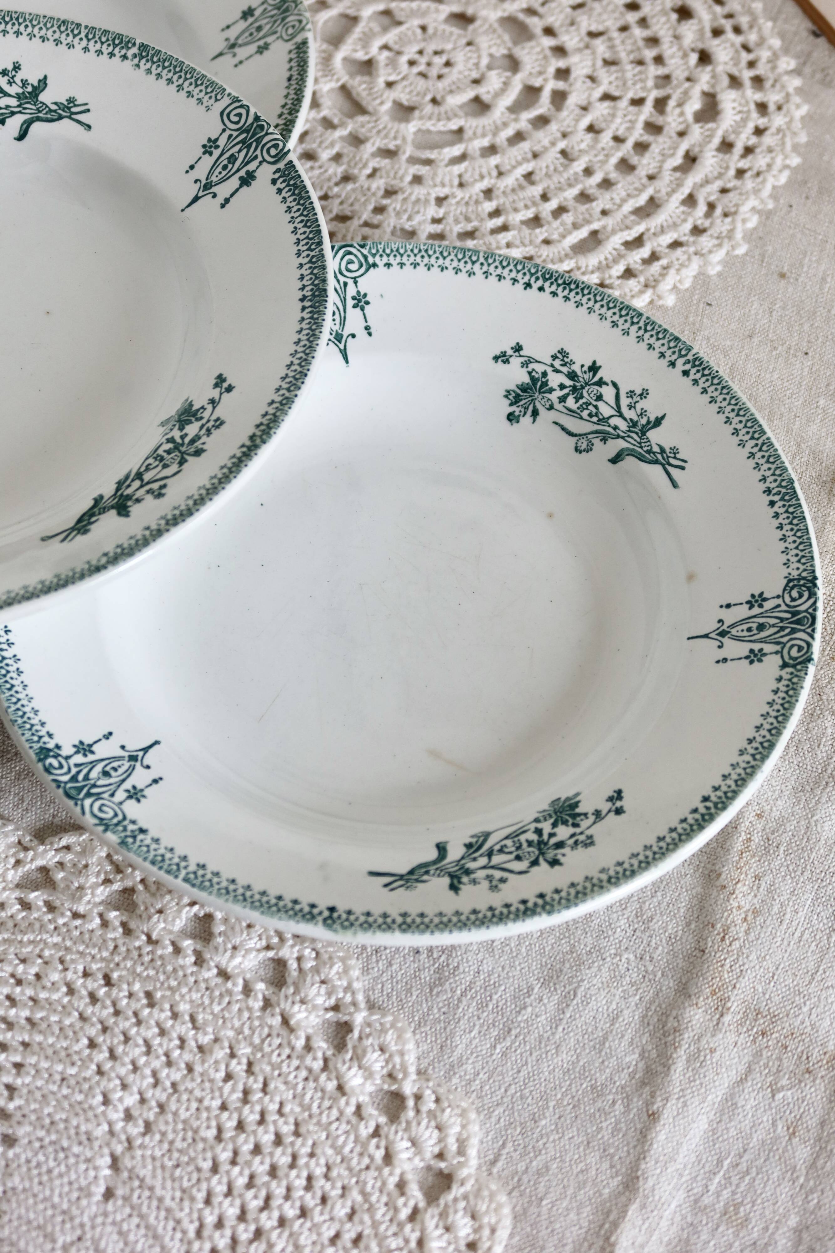 4 antique deep plates, ironstone, Saint Amand, 19th century.