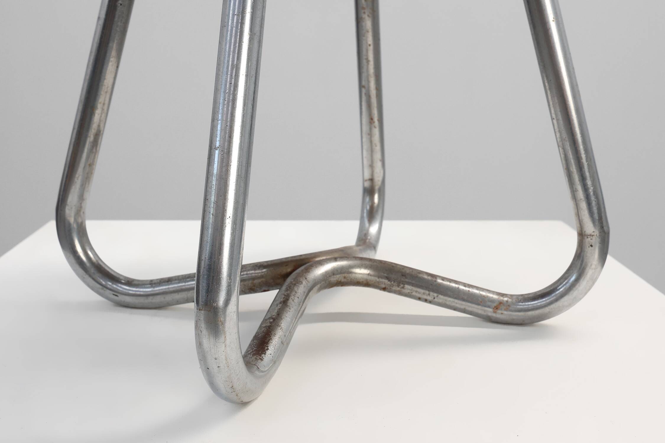 Bauhaus Modernist Stool with Chrome Tubular Frame and Leather Seat, Germany