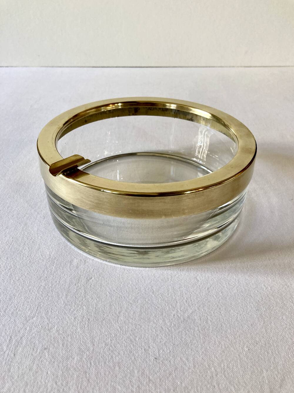 Large glass and brass ashtray