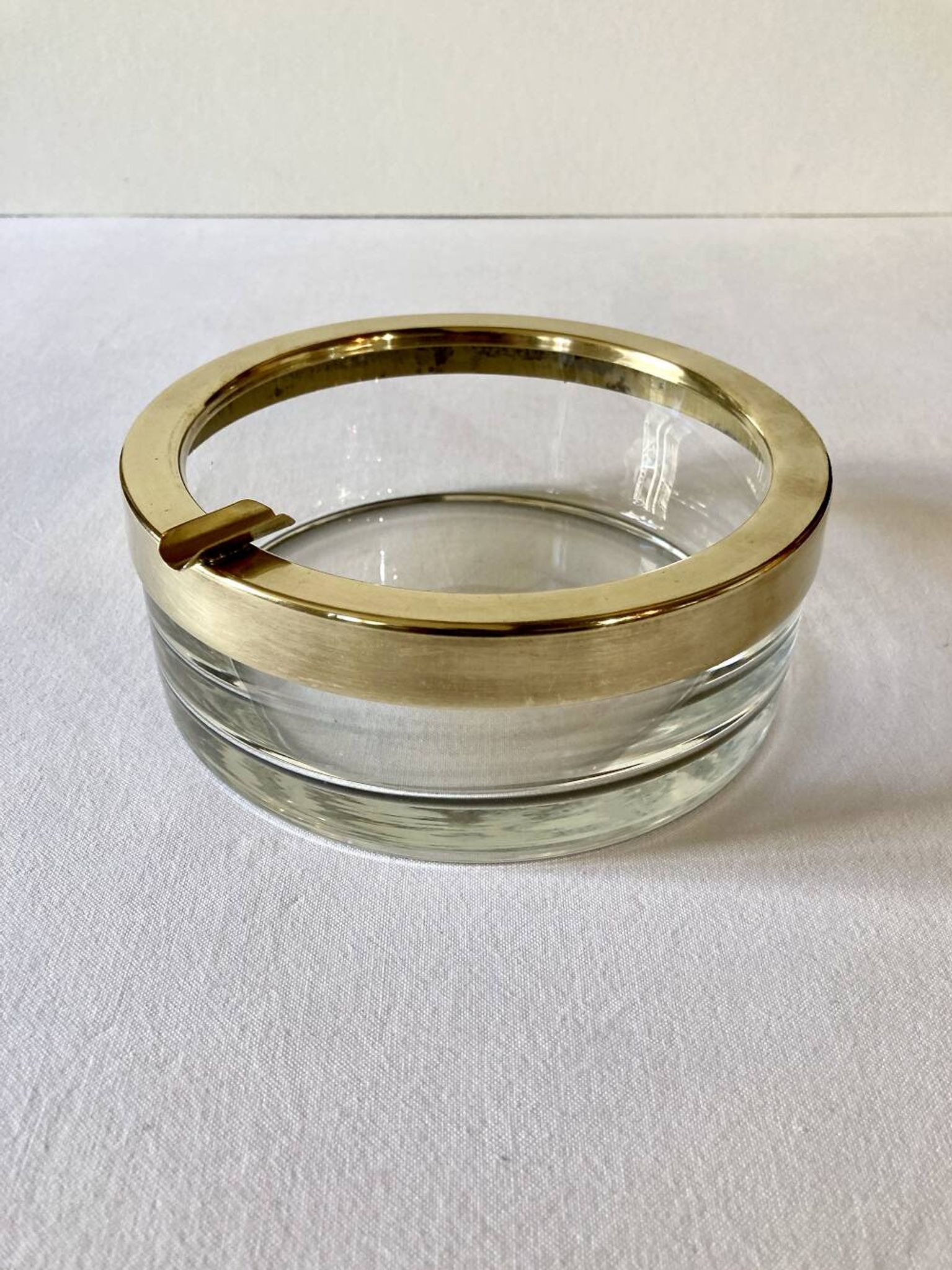 Large glass and brass ashtray