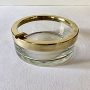 Large glass and brass ashtray