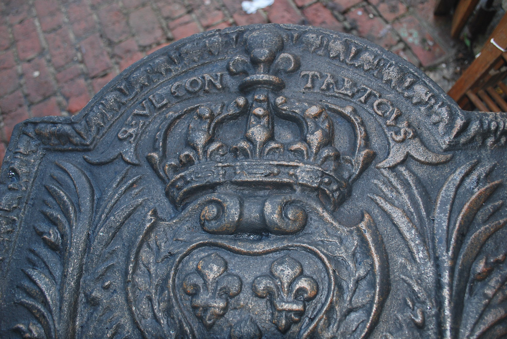 Old cast iron fireplace plate