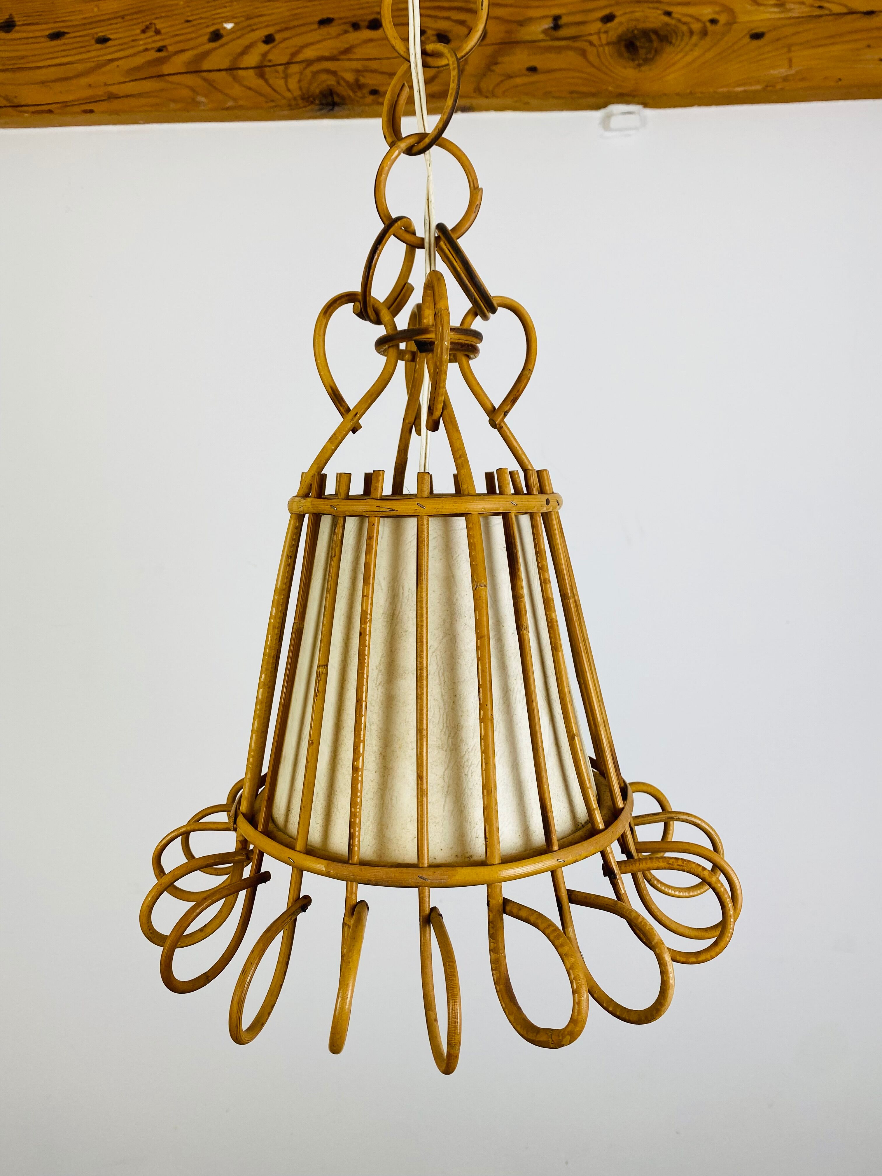 Vintage rattan pendant lamp 60s