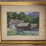 Paire d'aquarelles, Autriche Furberg et Unterach avec cadre vers 1950