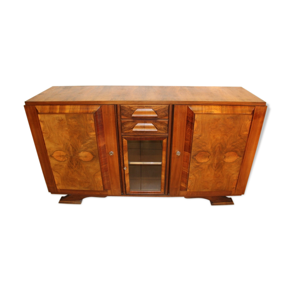 Buffet des années 50 en loupe de noyer, estampillé
