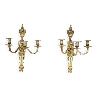Pair of Gilt Bronze Sconces, Louis XVI Style – Mid-19th Century