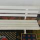 Wooden garden bench and old cast iron