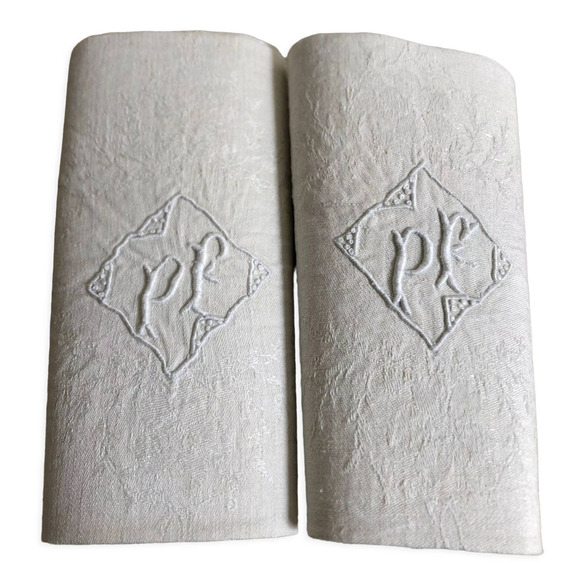 Pair of damask table napkins, monogram