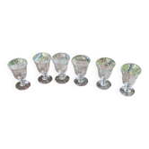 6 verres a vin en verre transparent, motif de fleurs ciselées anciens