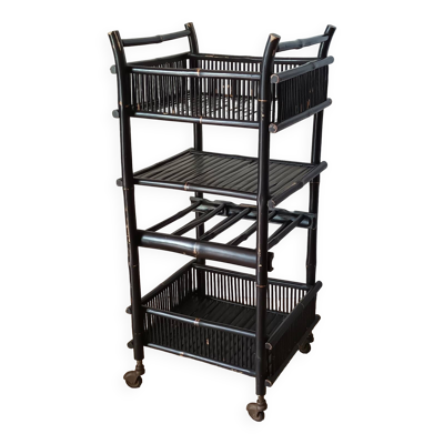 Chariot bambou laqué noir vintage 50's