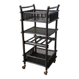 Vintage 50's black lacquered bamboo trolley