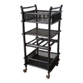 Vintage 50's black lacquered bamboo trolley
