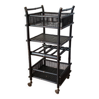 Chariot bambou laqué noir vintage 50's