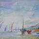 French school 20th century d martine: sailboats on the sea, watercolor