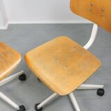 Vintage White & Wooden Swivel Office Chair, 70s