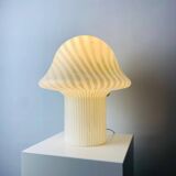 Large mushroom-shaped table lamp in white crystal glass with striped zebra pattern Peill and Putzler XL 1970