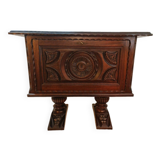 Antique carved solid oak renaissance wood mini-bar