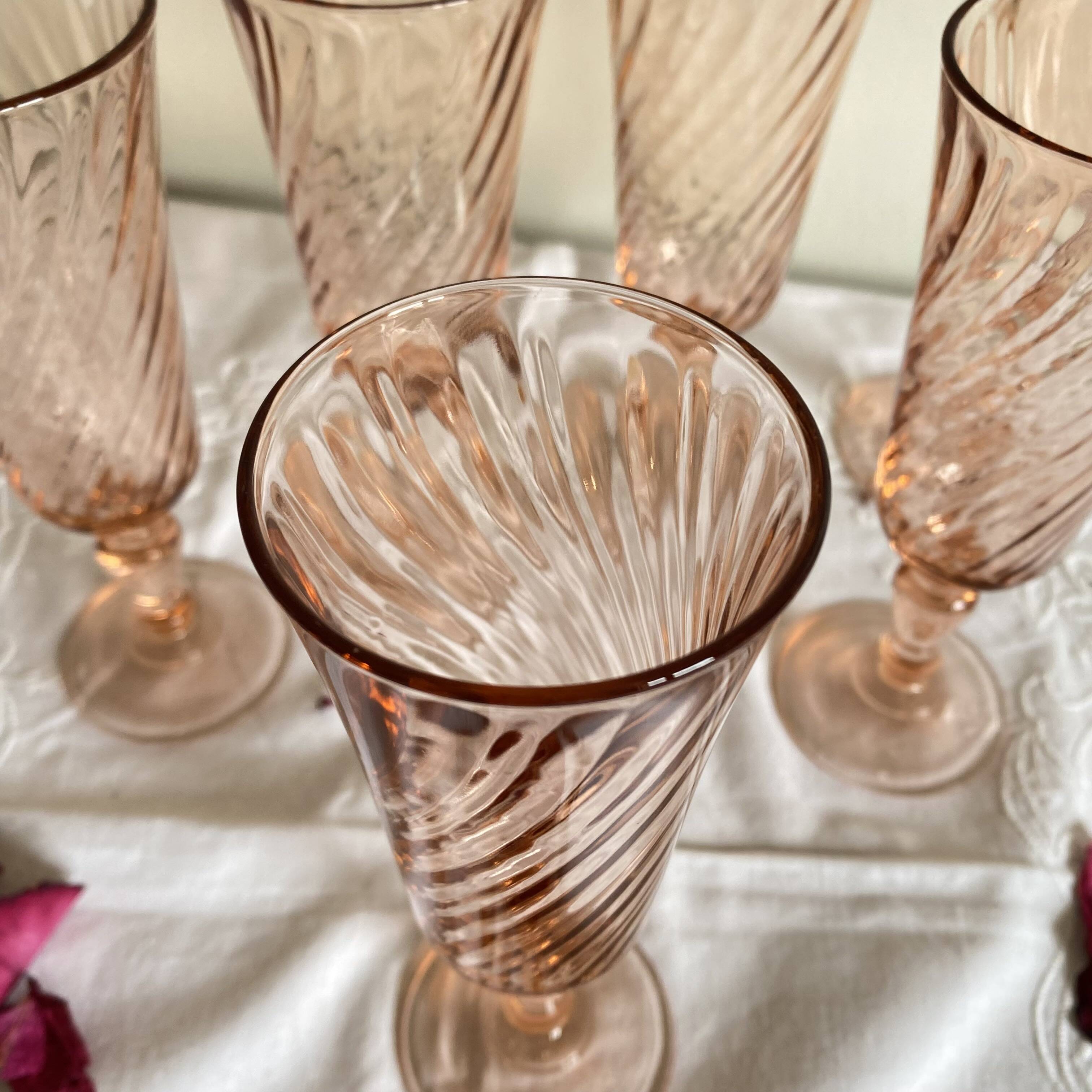 6 pink champagne flute glasses Rosaline Luminarc tableware