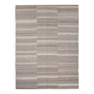 8x10 Brown & Beige Striped Large Kilim Rug, 225x309Cm