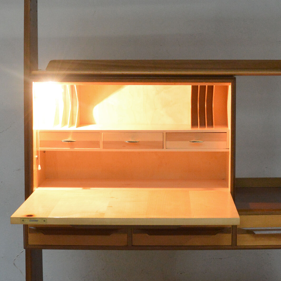 Bibliothèque secretaire pieds compas, 1960