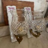 Pair of cut glass and Limoges porcelain wall sconces