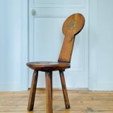 Ancienne chaise brutaliste en pin et chêne