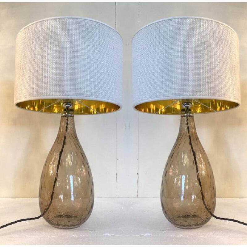 Pair of Contemporary Fumè Table Lamps Murano Glass