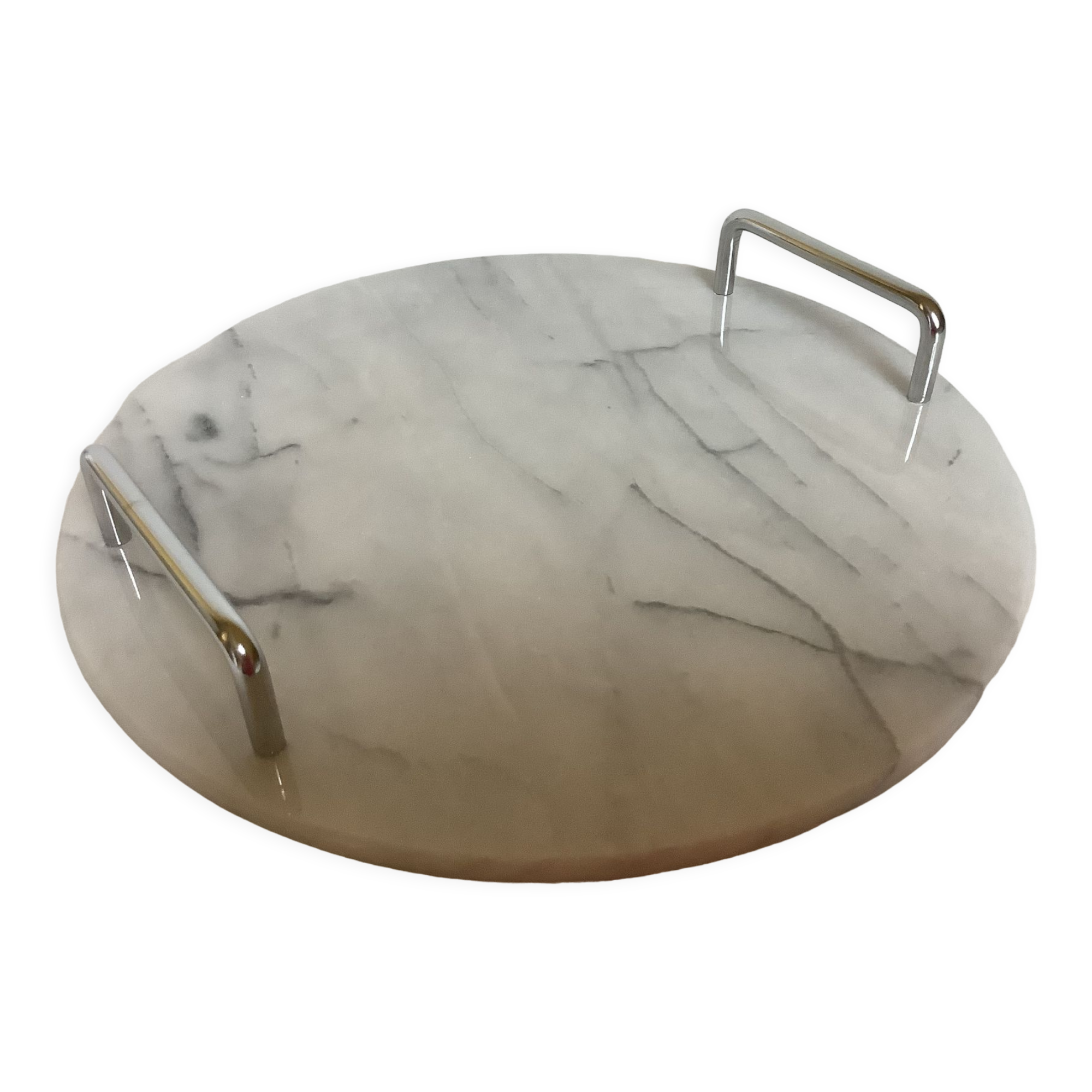 Marble dish with chrome metal handles