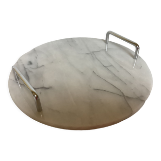 Marble dish with chromed metal handles