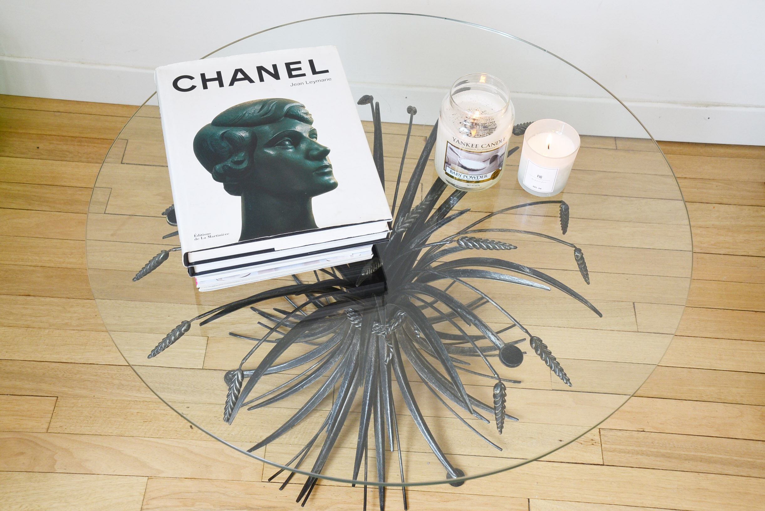 Table basse Coco Chanel gerbes de blé années 70