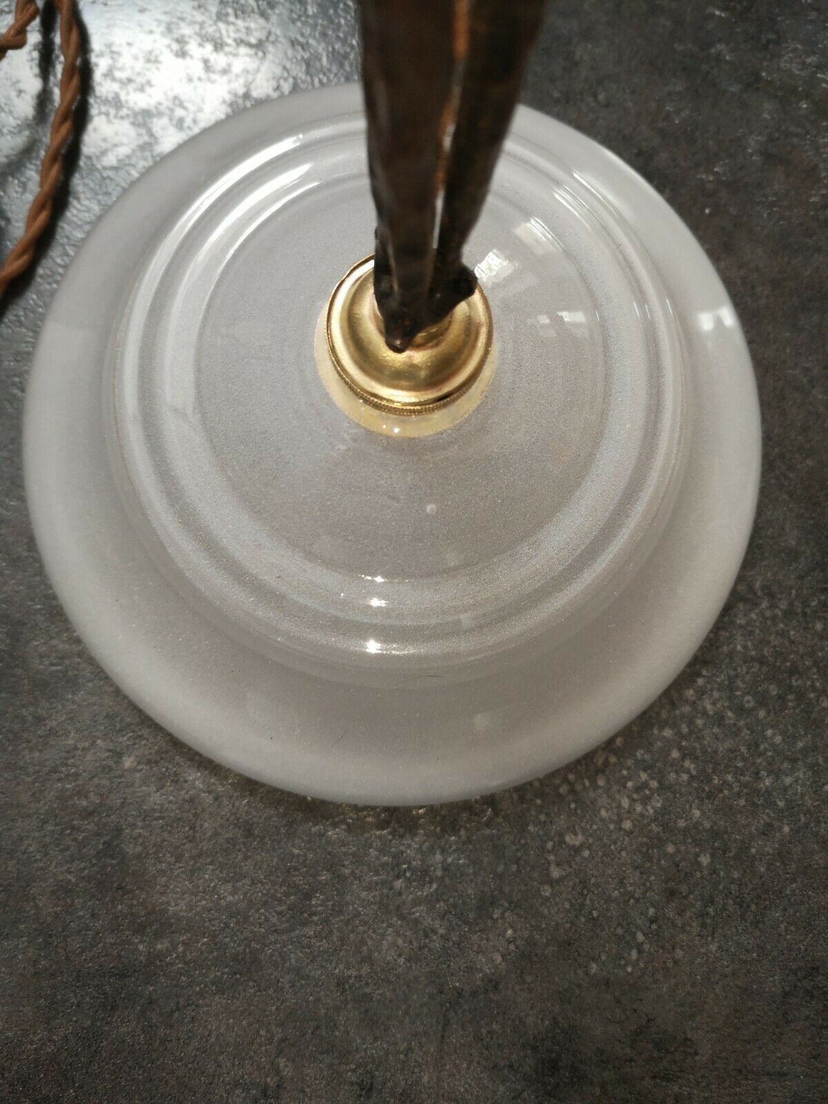 Old wrought iron lamp opalescent glass art deco