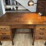 Minister's desk in solid oak with marquetry 1930s
