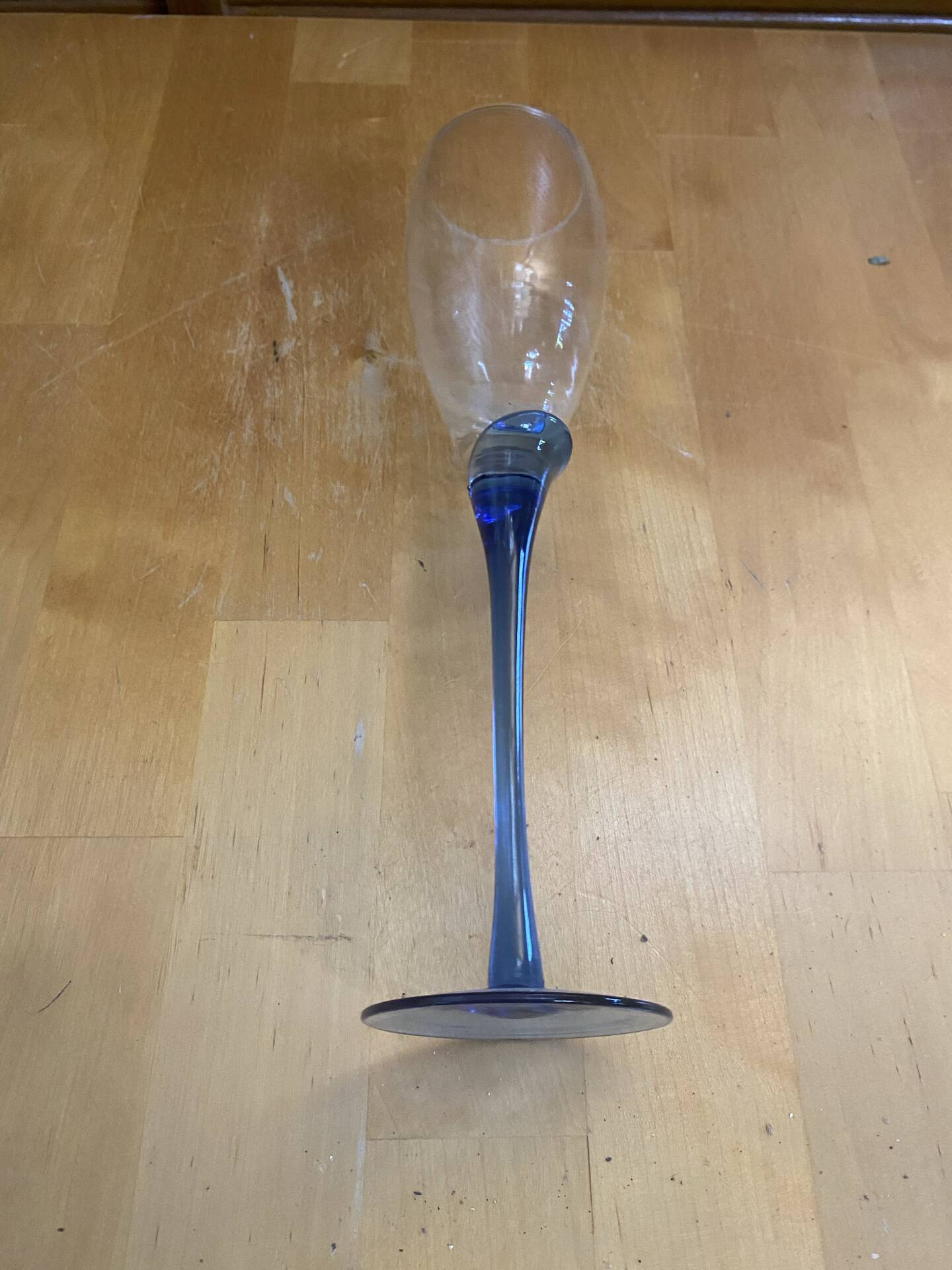 Set of 5 Champagne Flutes BORMIOLI ROCCO Moulded Glass + Vintage Blue Stem