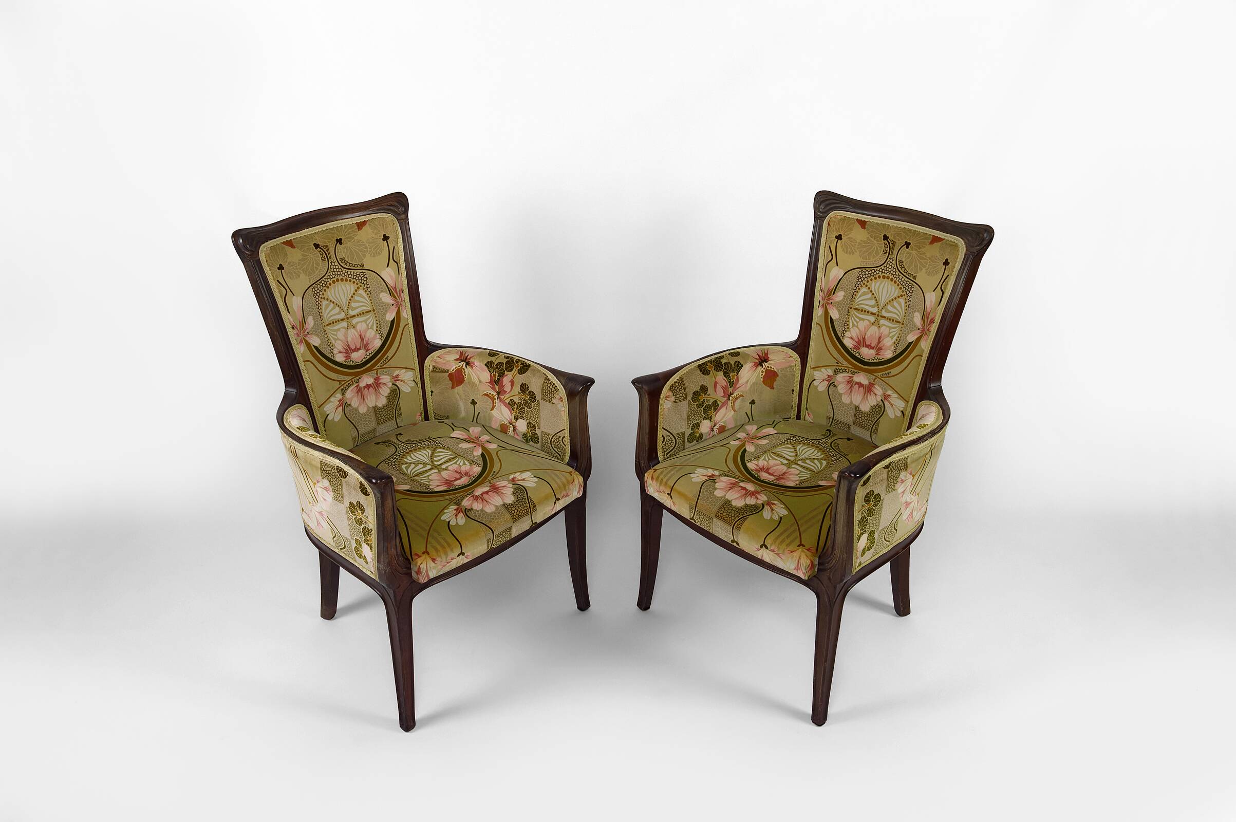 Art Nouveau living room 3 elements, 2 armchairs and 1 chair, France, Circa 1900