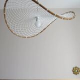 Curved rattan and rope pendant light