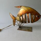Lampe veilleuse forme poisson, en métal doré, années 70