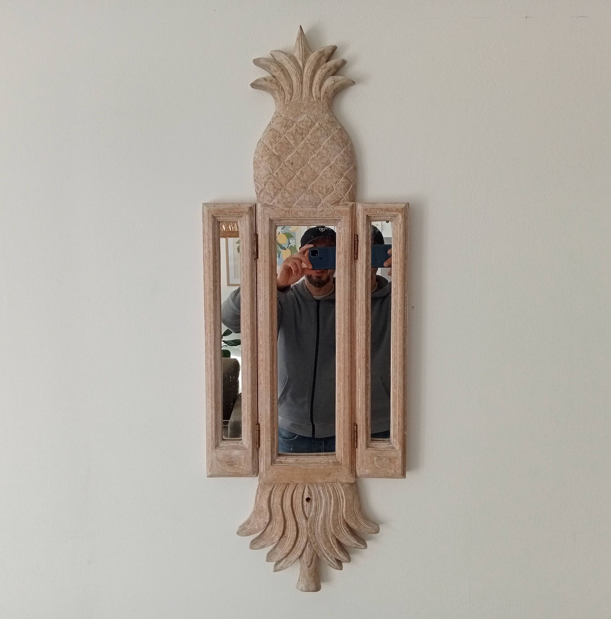 Miroir triptyque Art déco Ananas en bois sculpté