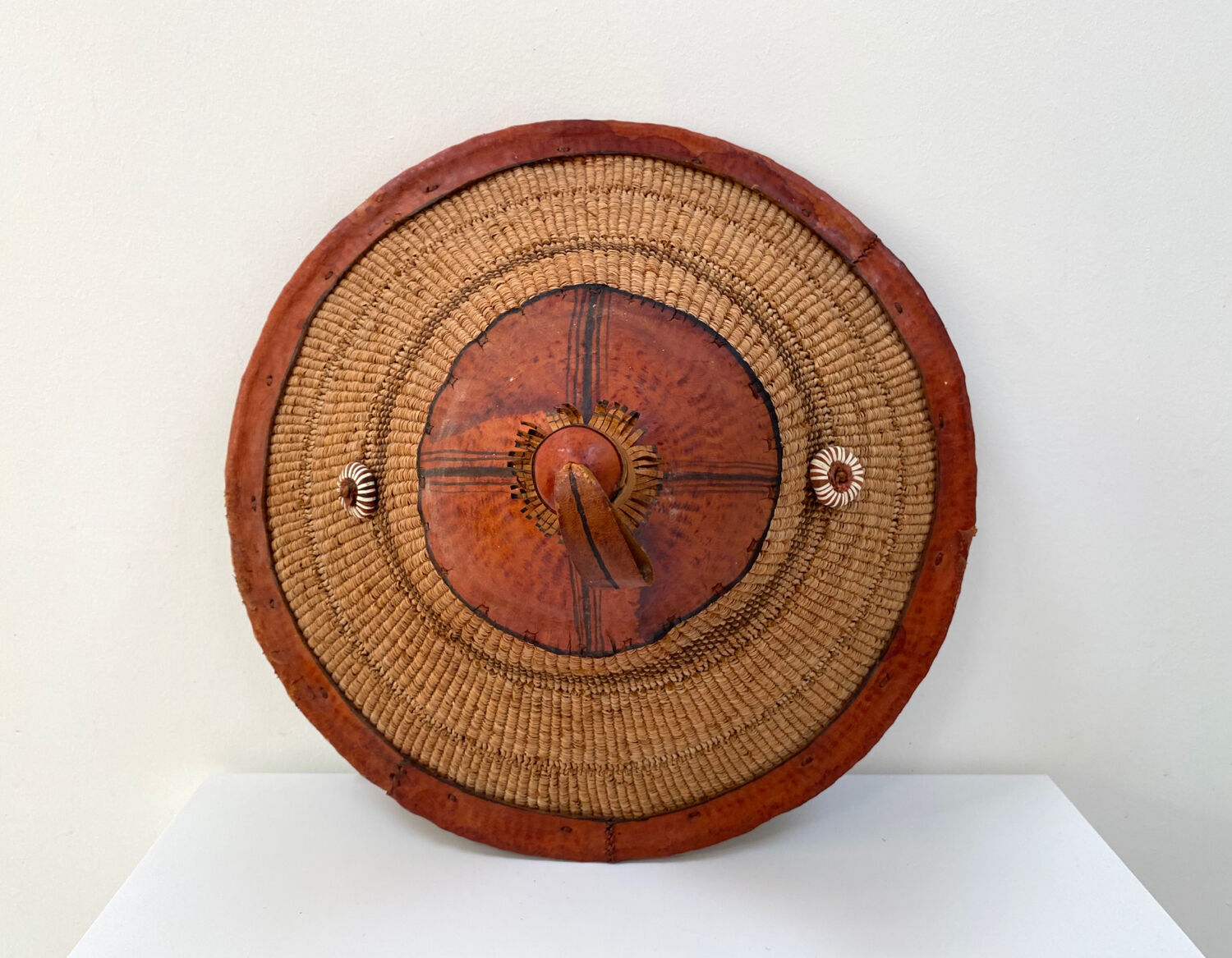 Traditional African Fulani hat in leather and woven straw