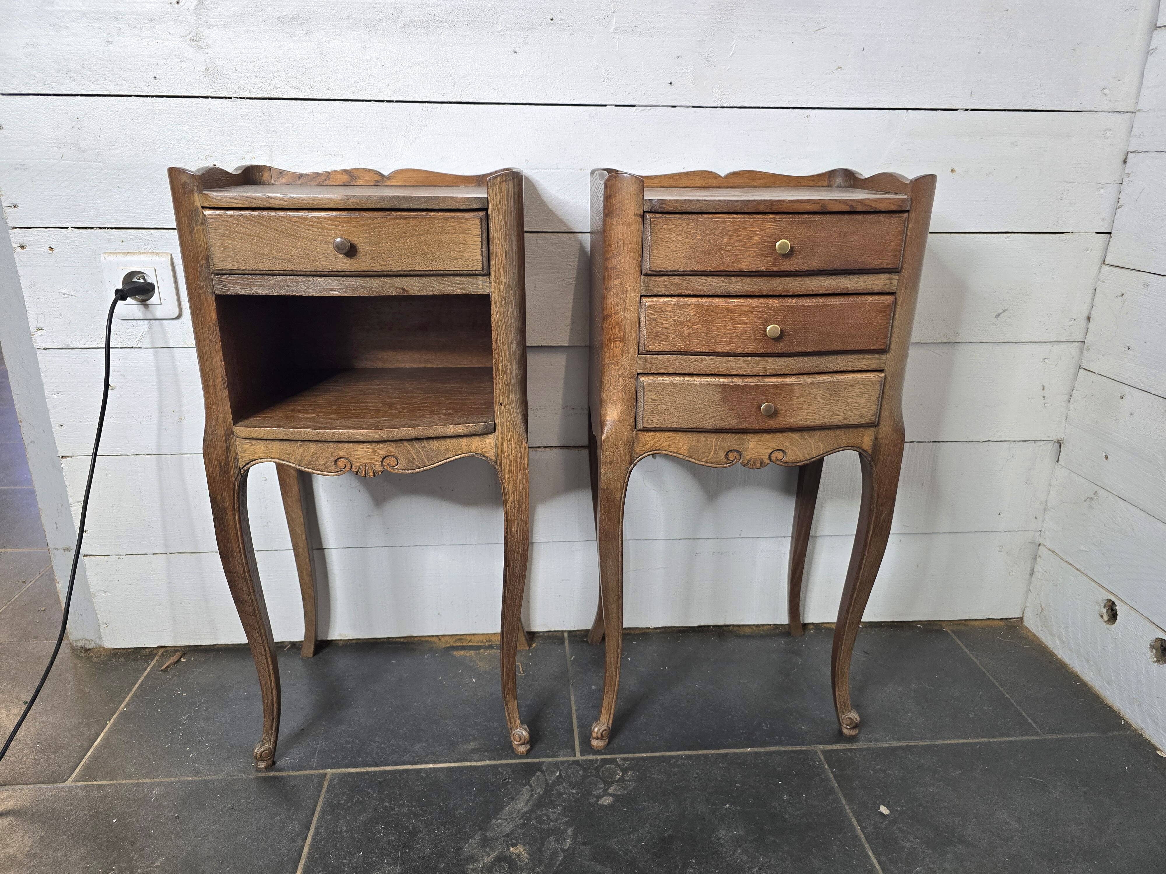 Pair of Louis XV style oak bedside tables