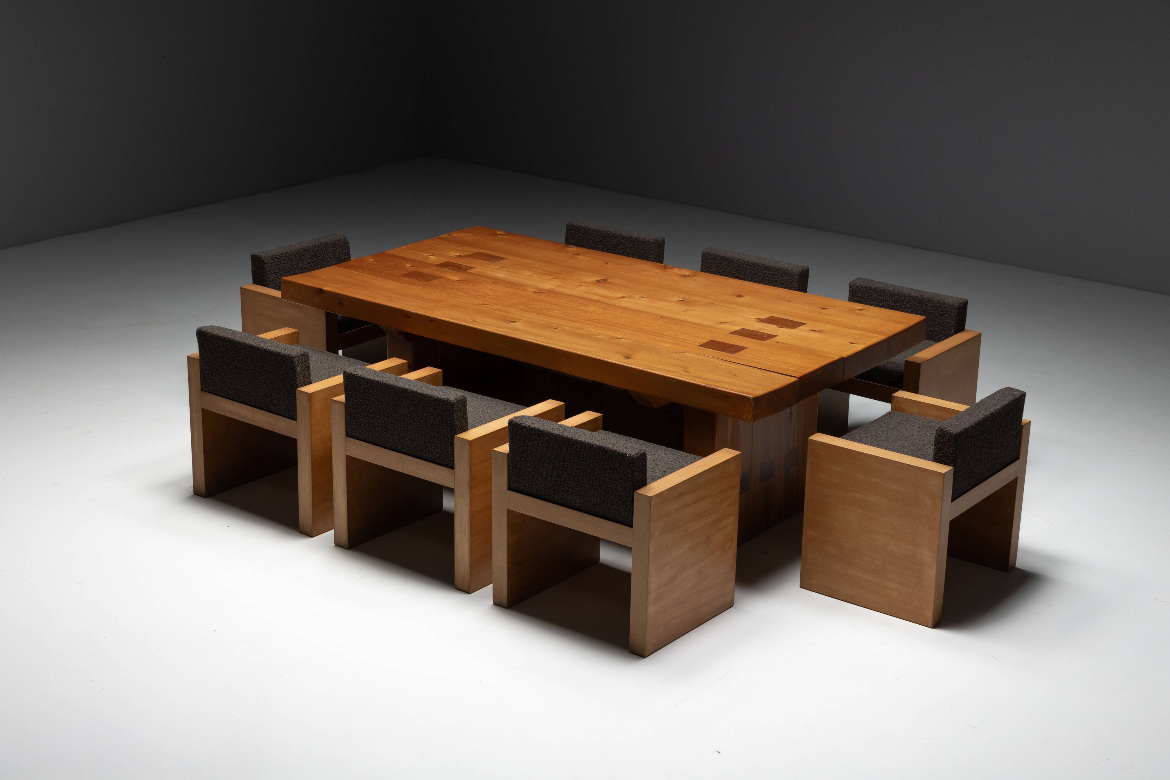 Alpine elmwood dining table in the style of Pierre Chapo, France, 1960s