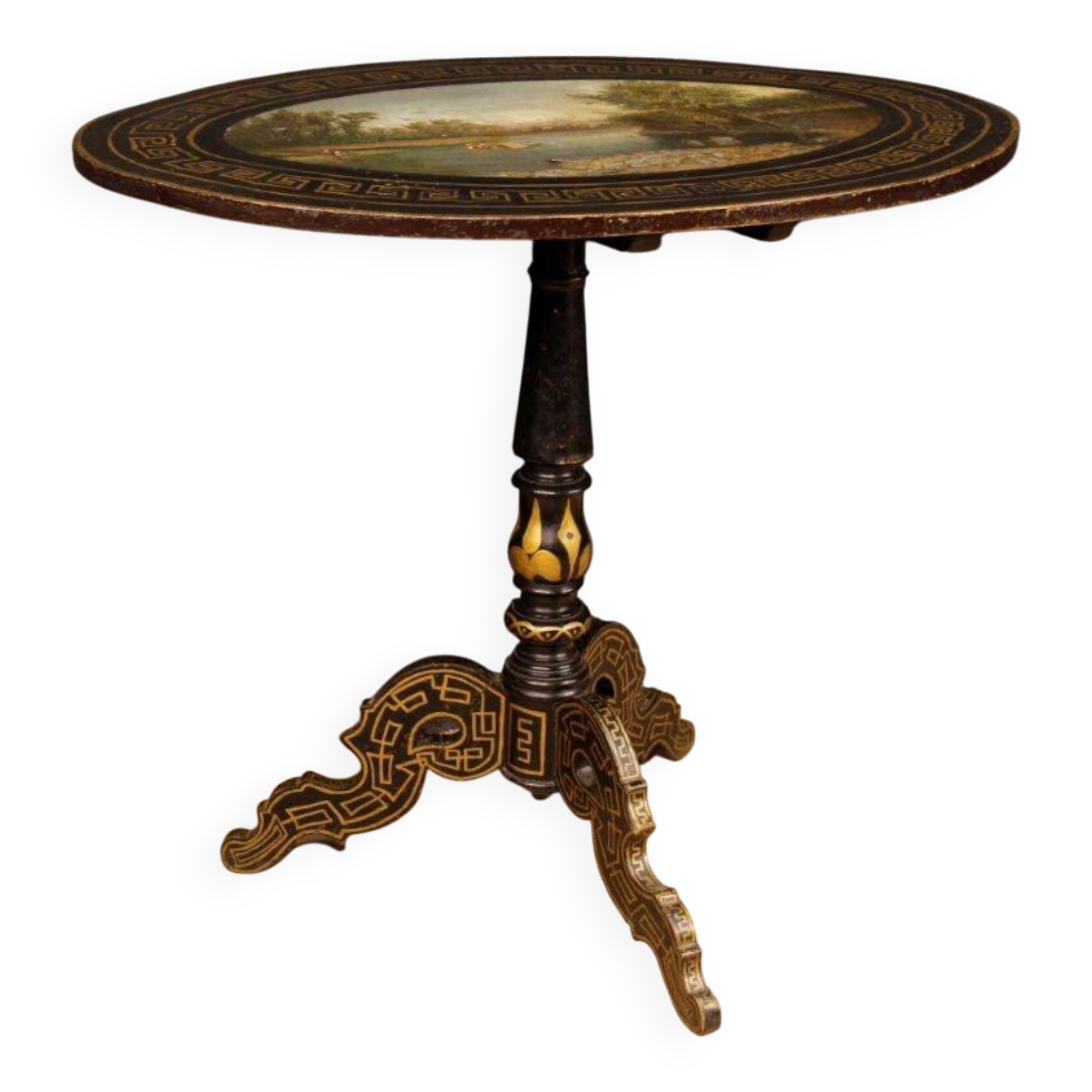 English lacquered and painted side table from 20th century