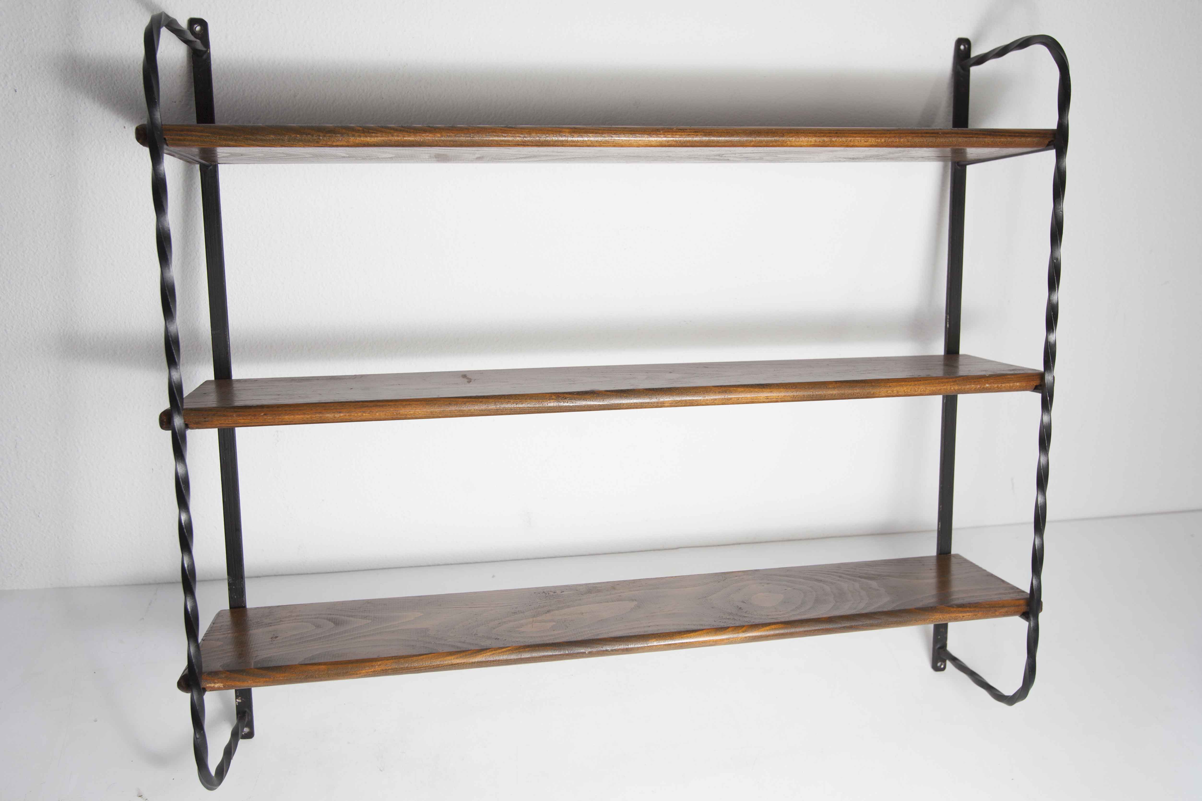 Wall shelf string 1960 3 solid wood tops black and brown