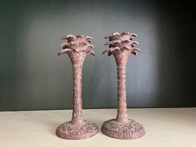 Pair of iron candle holders