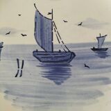 Large antique dish with sailboat decoration – signed A. Lebacqz & M. Bouchart
