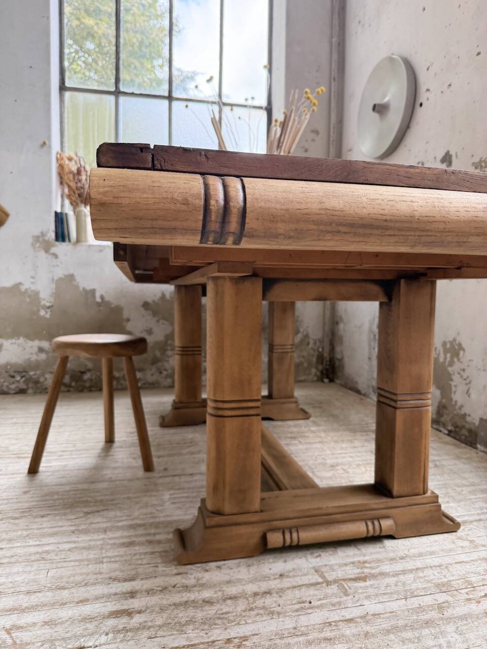 Table de repas chêne 1940 Dudouyt 240cm