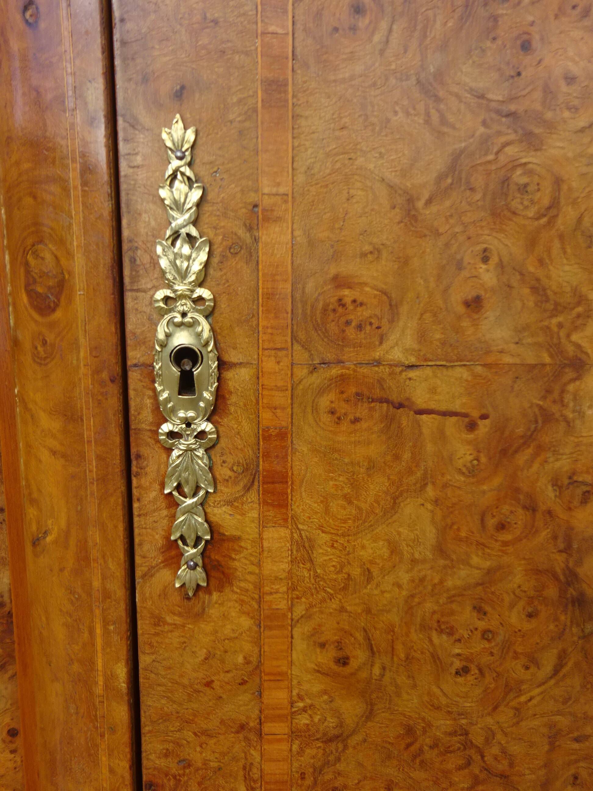 Louis XVI style walnut burl buffet with gilt bronze mounts